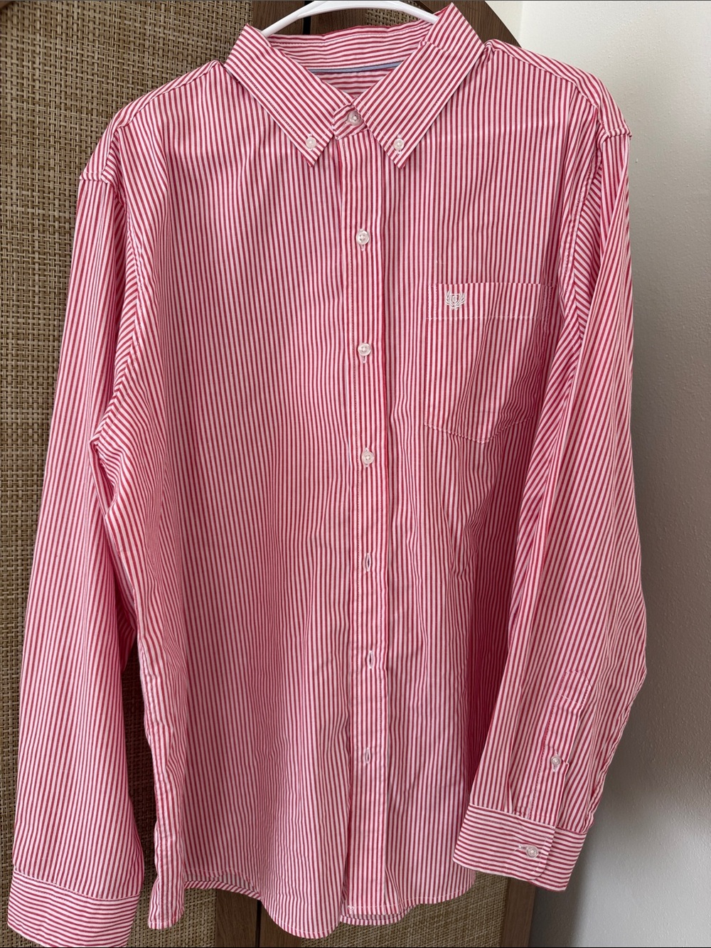 Chaps Men’s XL Red White Striped Long Sleeve Button Down Shirt